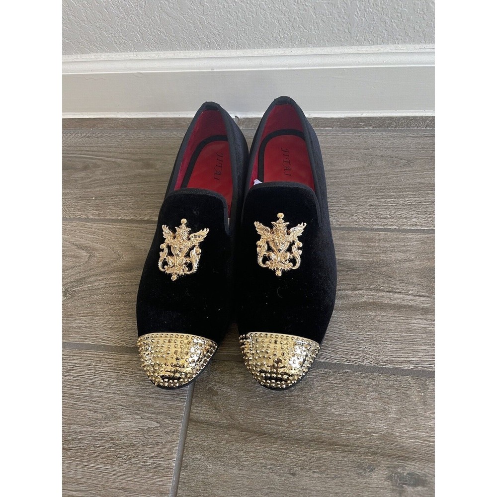 JITAI Men's Penny Slip-On Leather Lined Loafer Luxury Mens Size 10.5 Black Gold